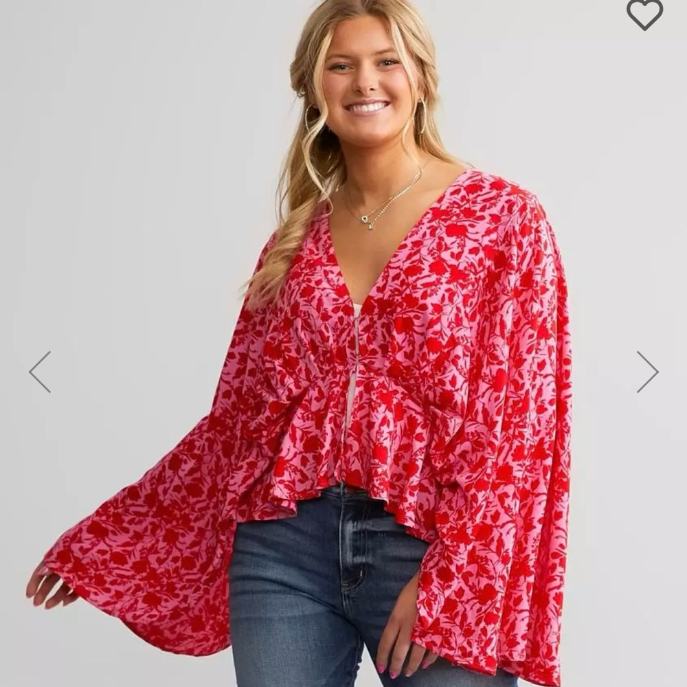 NWT Band Of The Free Floral Ruffle Top XS Pink Red NEW